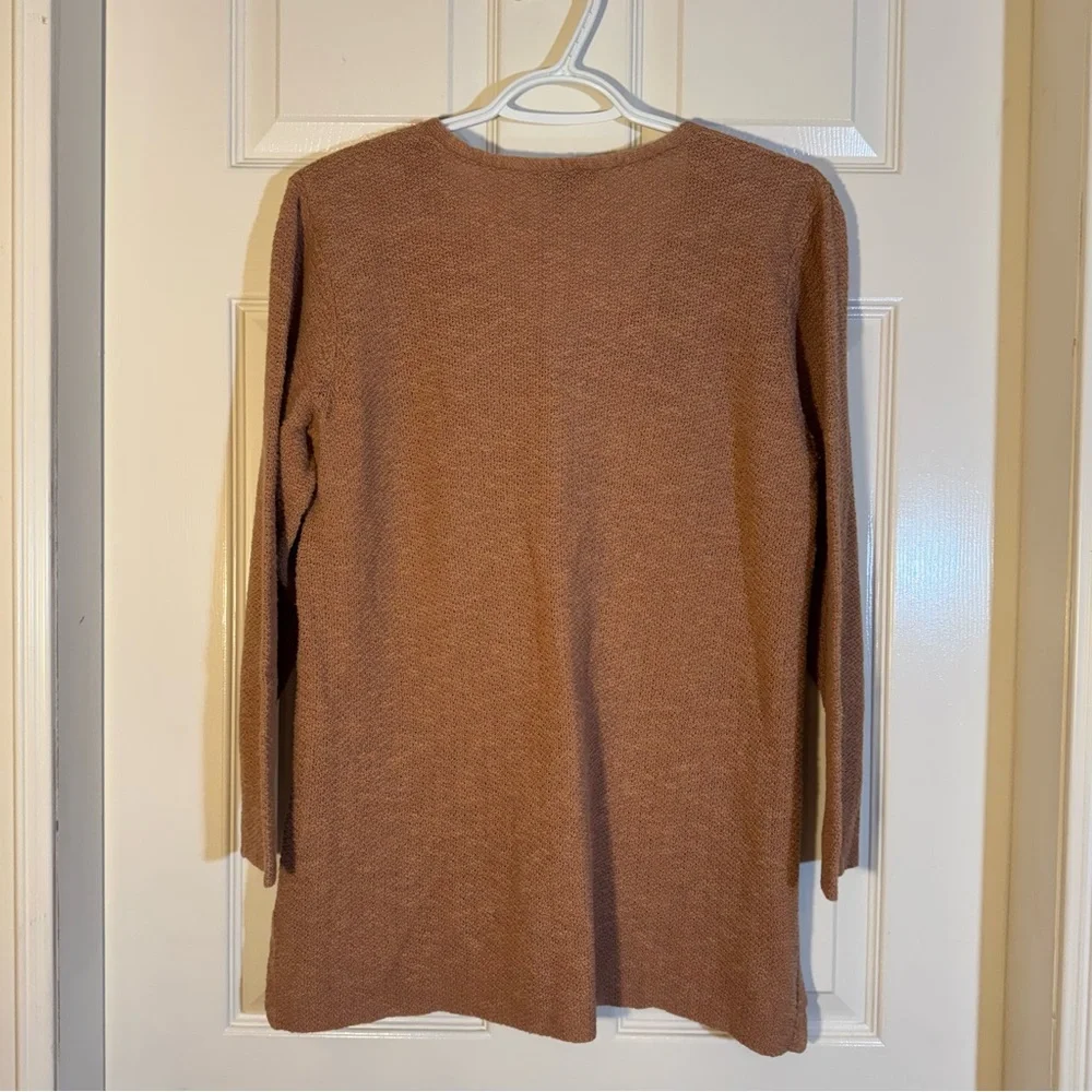 Eileen Fisher Organic Linen Cotton V-Neck Knit Top Warm Tan M, Capsule Wardrobe - Picture 5 of 9
